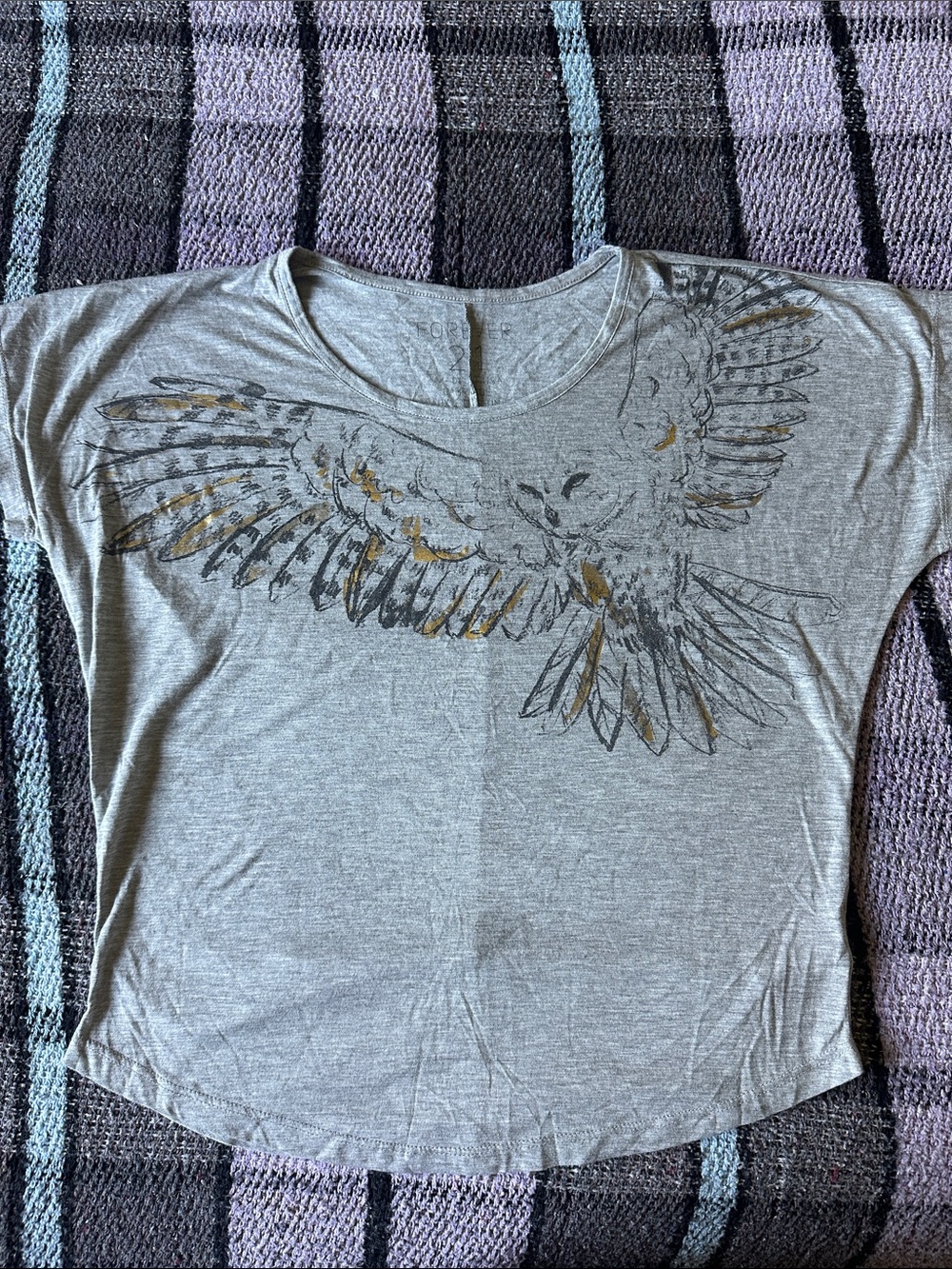 Forever 21 Women's Gray Graphic Owl Tee